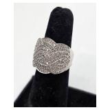 Sterling Silver & Diamond Ring- Size 5.75, 5.95 grams