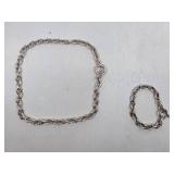 Sterling Silver Chain Link Necklace & Bracelet- 70.5 grams