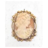 Vintage 12K Carved Shell Cameo Brooch Pin