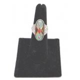 Relios Sterling Silver Inlaid Southwest Native American Ring- Size 6