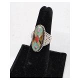 Relios Sterling Silver Inlaid Southwest Native American Ring- Size 6
