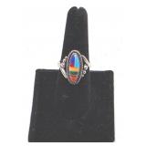 Vintage Native American Sterling Silver Ring with Inlaid Stones - Size 7.5