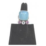 Cool Vintage Sterling Silver, Amethyst, Topaz & Chalcedony Ring- Size 6.75