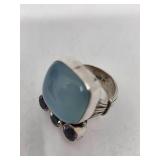 Cool Vintage Sterling Silver, Amethyst, Topaz & Chalcedony Ring- Size 6.75