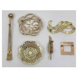 6 Gold Brooches & Pins