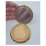 Vintage White Guilloche Enamel Brass Floral Makeup Compact