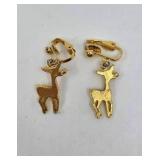 Gold Rudolph Reindeer Clip-On Earrings