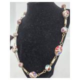 Vintage Art Deco Venetian Wedding Cake Glass Bead Necklace & Clip-On Earrings