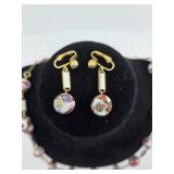 Vintage Art Deco Venetian Wedding Cake Glass Bead Necklace & Clip-On Earrings