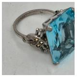 Uncas Sterling Silver & Blue Stone Solitare Ring