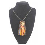 Vintage Antique Ceramic Portrait Pendant with Chain