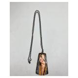 Vintage Antique Ceramic Portrait Pendant with Chain