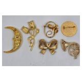6 Gold Brooches & Pins