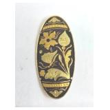 Vintage Damascene Gold & Black Enamel Brooch Pin