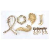 6 Gold Brooches/Pins
