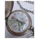 1874 Antique Elgin Coin Silver Painted Enamel Dial Pocket Watch