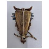 Vintage Chinese Silver Filigree Enameled Owl Brooch Pin
