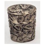 Antique Asian Dragon Motif Silver Trinket Container - Hallmarked - 50.21g