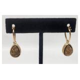 Very Pretty 14k Yellow Gold and Blue Druzy Earrings - 3.05g