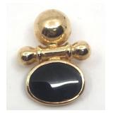 Large 14k Yellow Gold and Onyx Pendant - 1.25" x 1"
