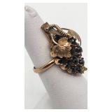 Very Cool Antique Grape Motif 14k Gold and Black Sapphire Ring - Size 5.75 - 5.84g