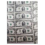 Lot of 19 Uncirculated 2013 $2 Bills - Sequential Serial Numbers from 582A thru 600A