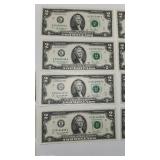 Lot of 13 Uncirculated 2013 $2 Bills - 9 Sequential Serial Numbers in One Group