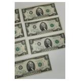Lot of 7 1976 $2 Bills