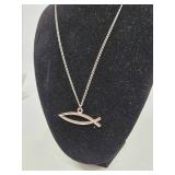 Silver-Tone Christian Ichthys Fish Pendant Necklace