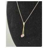Sterling Silver Chain Necklace with Gold-Toned Pink Heart Pendant