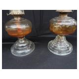 ANTIQUE GLASS HURRICANE OIL LAMPS