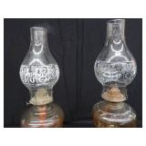 ANTIQUE GLASS HURRICANE OIL LAMPS