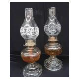 ANTIQUE GLASS HURRICANE OIL LAMPS