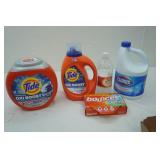 Tide (not full), Bleach, Bounce, White Distilled Vinegar.
