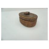 Vintage Hand-Woven Wicker Basket w/Carved Wooden Turtle