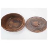 Vintage Hand-Woven Wicker Basket w/Carved Wooden Turtle