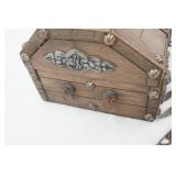 Vintage Wooden Pirate Treasure Chest Jewelry Box and contents