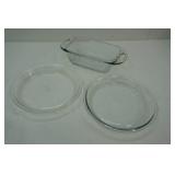 Anchor Hocking Bread Pan and 2 glass pie plates