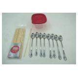 Stainless Steel Long Teaspoons (THC Korea), Skewers, Rubbermaid Food Storage Container