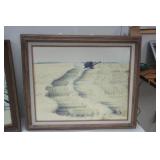 3ct Vintage Framed Photography. Ducks & Combine. 23"x 19"