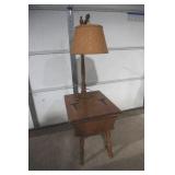 Vintage Side Table with Attached Lamp