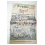 Star Tribune. Monday October 16th, 1987 Issue. "Magic! Twins Make Minnesota No.1"
