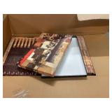 Bulk Lot of Board Games, Playing Cards, Trivia Decks, Artwork, Bar Stools, and Mickey Hats