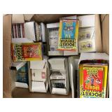 Bulk Lot of Board Games, Playing Cards, Trivia Decks, Artwork, Bar Stools, and Mickey Hats