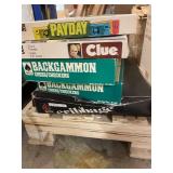 Bulk Lot of Board Games, Playing Cards, Trivia Decks, Artwork, Bar Stools, and Mickey Hats