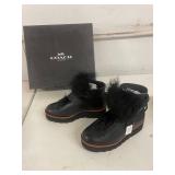 Coach Urban Hiker Shearling Black Leather Boots Size 6M with Box