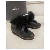 Coach Urban Hiker Shearling Black Leather Boots Size 6M with Box