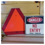 Metal reflective triangle sign (16 inches) (heavy duty) and Cardboard Danger No Entry Sign