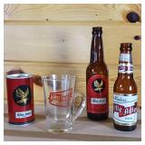 Four-piece Adler collection, little Adler bottle, Can, glass with handle