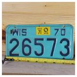 1970 Wisconsin 8 inch license plate with raised letters